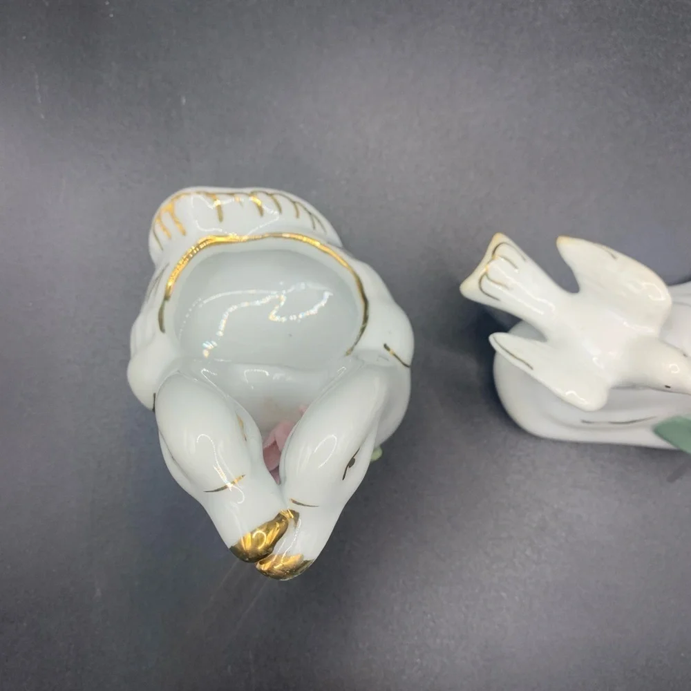 2/Porcelain Ducks & Doves Mini Bud Vases